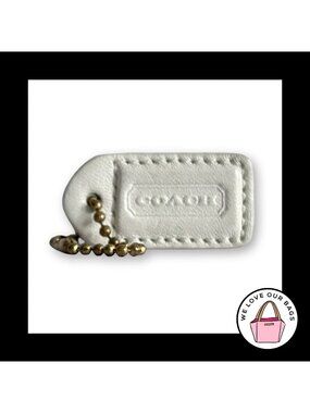 COACH Y2K VINTAGE Hang Tag 1.5" White Leather Bag Charm Keychain Fob Brass Small